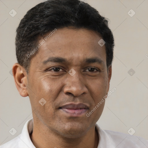 Neutral black adult male with short  brown hair and brown eyes