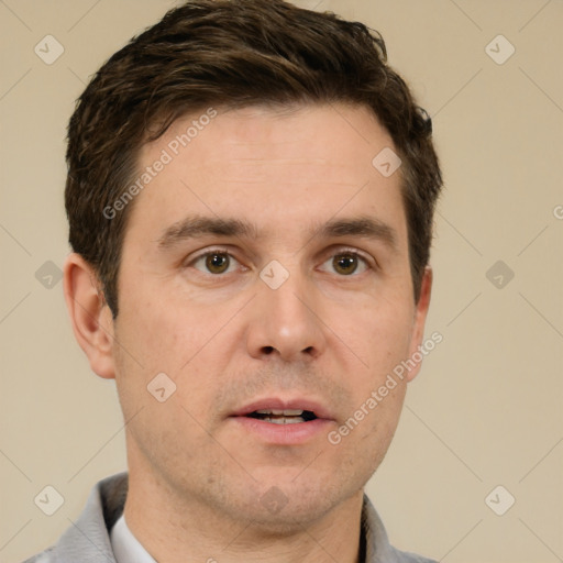 Neutral white adult male with short  brown hair and brown eyes