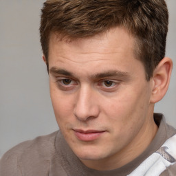 Neutral white adult male with short  brown hair and brown eyes