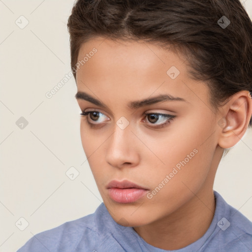 Neutral white child female with short  brown hair and brown eyes