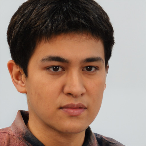 Neutral asian young-adult male with short  brown hair and brown eyes