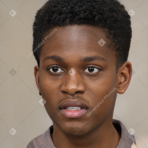 Neutral black young-adult male with short  brown hair and brown eyes