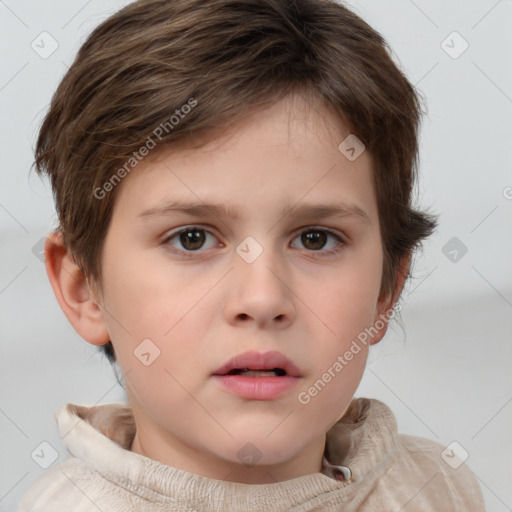 Neutral white child female with short  brown hair and brown eyes