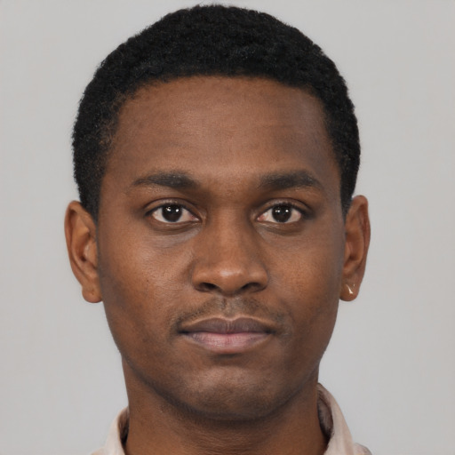 Neutral black young-adult male with short  brown hair and brown eyes