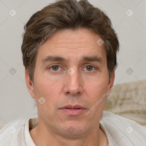 Neutral white adult male with short  brown hair and brown eyes