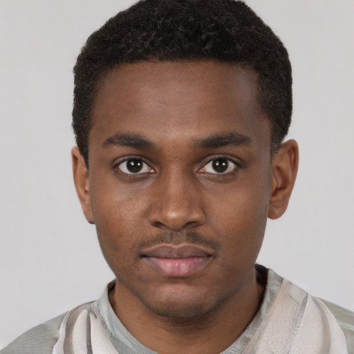 Neutral black young-adult male with short  brown hair and brown eyes