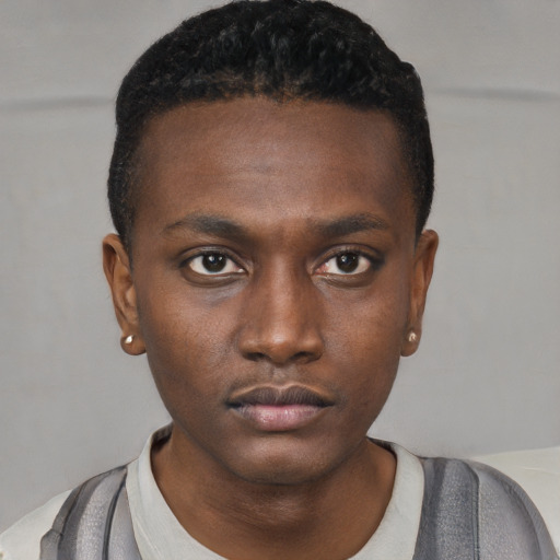 Neutral black young-adult male with short  brown hair and brown eyes