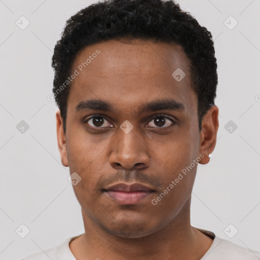 Neutral black young-adult male with short  brown hair and brown eyes