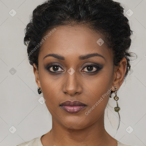 Neutral black young-adult female with short  brown hair and brown eyes