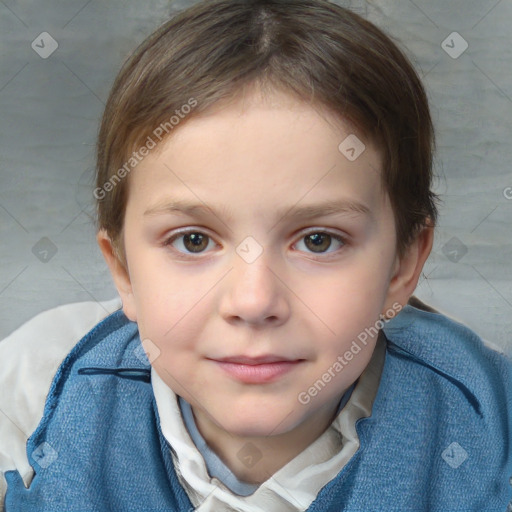 Neutral white child female with short  brown hair and brown eyes