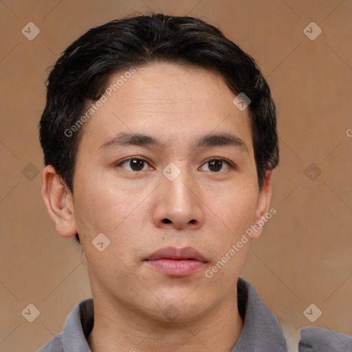 Neutral asian young-adult male with short  brown hair and brown eyes