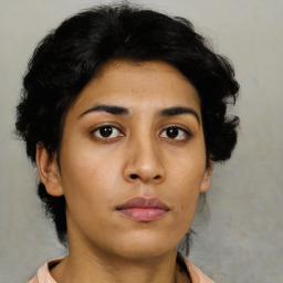 Neutral asian young-adult female with short  black hair and brown eyes