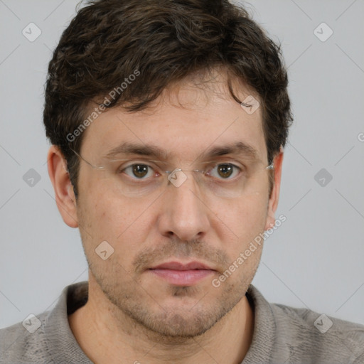 Neutral white adult male with short  brown hair and brown eyes