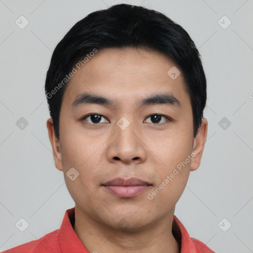 Neutral asian young-adult male with short  black hair and brown eyes