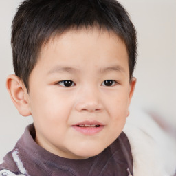 Joyful white child male with short  brown hair and brown eyes