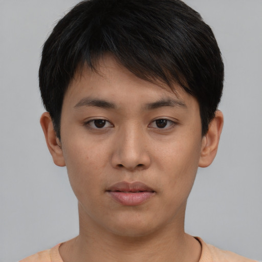 Neutral asian young-adult male with short  brown hair and brown eyes