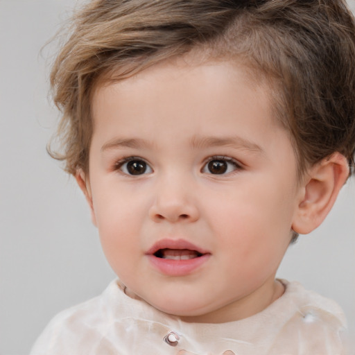 Neutral white child female with short  brown hair and brown eyes