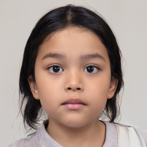 Neutral asian child female with medium  brown hair and brown eyes