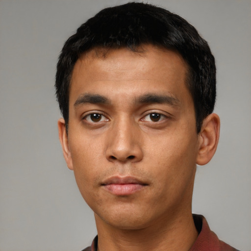 Neutral asian young-adult male with short  black hair and brown eyes