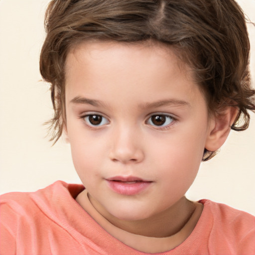 Neutral white child female with short  brown hair and brown eyes