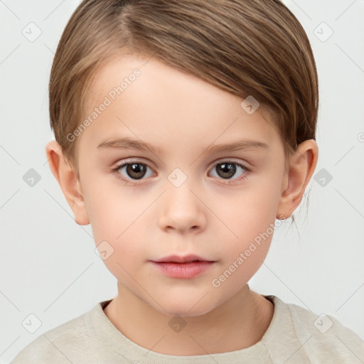 Neutral white child female with short  brown hair and brown eyes