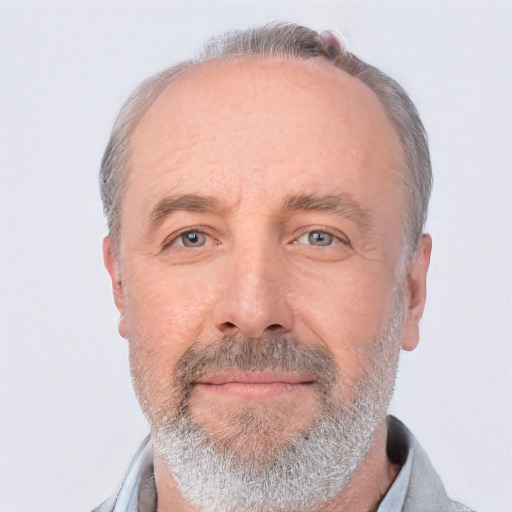 Neutral white middle-aged male with short  gray hair and brown eyes