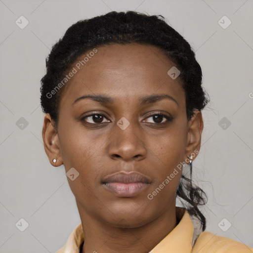 Neutral black young-adult female with short  brown hair and brown eyes