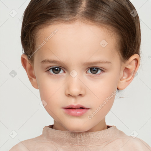 Neutral white child female with short  brown hair and brown eyes