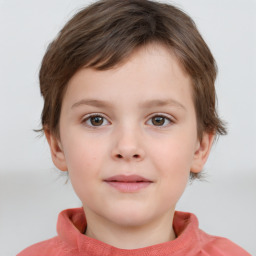 Neutral white child female with short  brown hair and brown eyes