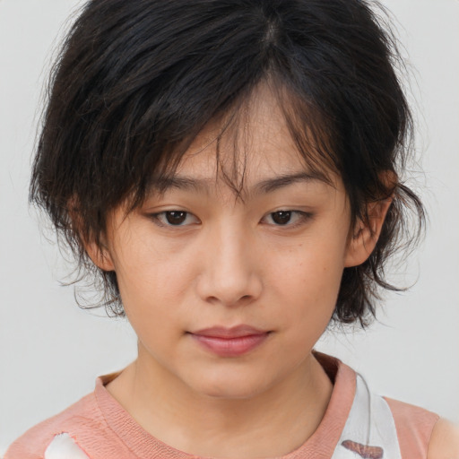 Neutral asian young-adult female with medium  brown hair and brown eyes