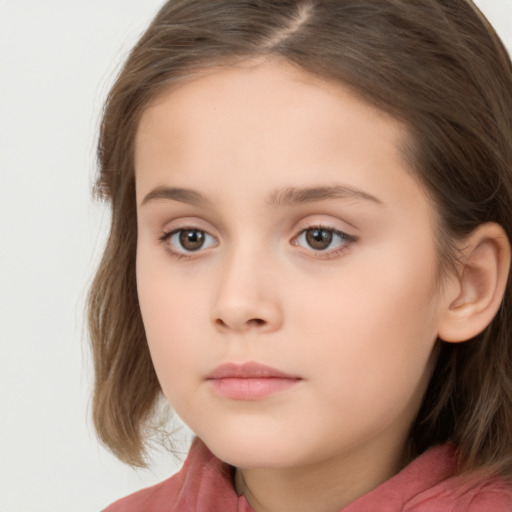 Neutral white child female with long  brown hair and brown eyes