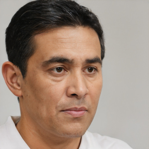 Neutral white adult male with short  brown hair and brown eyes