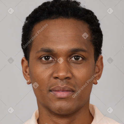 Neutral black young-adult male with short  brown hair and brown eyes