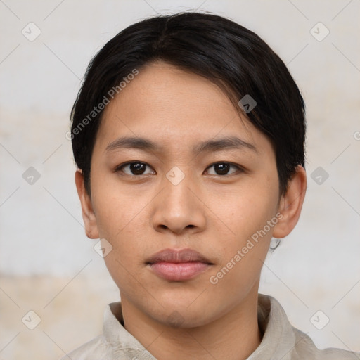 Neutral asian young-adult male with short  black hair and brown eyes