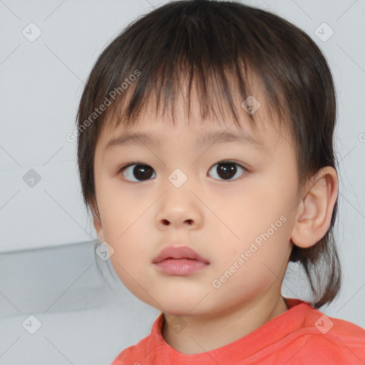 Neutral white child female with medium  brown hair and brown eyes