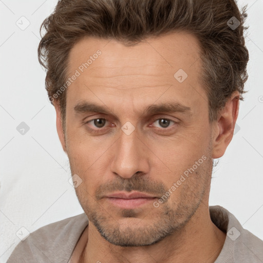 Neutral white adult male with short  brown hair and brown eyes