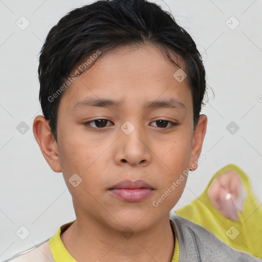 Neutral white child female with short  brown hair and brown eyes