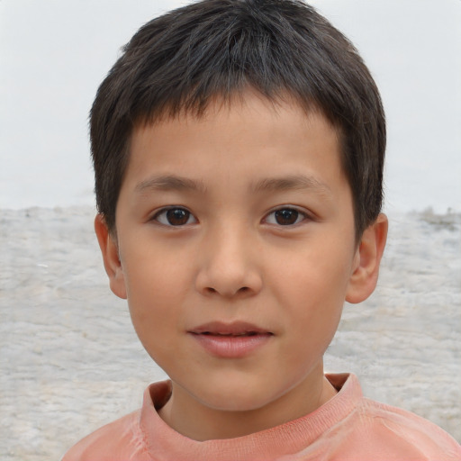 Neutral asian child male with short  brown hair and brown eyes