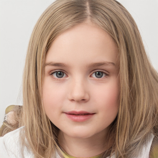 Neutral white child female with long  brown hair and brown eyes