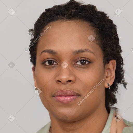 Neutral black young-adult female with short  brown hair and brown eyes