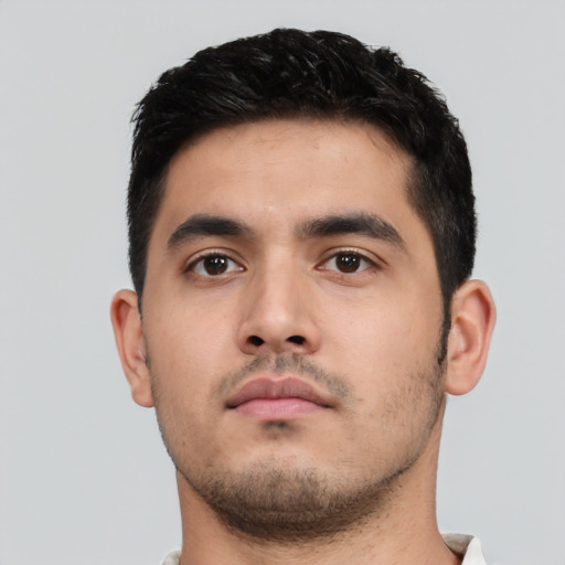 Neutral asian young-adult male with short  black hair and brown eyes