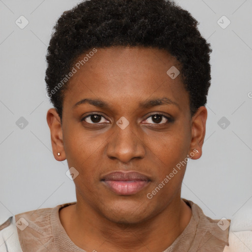 Neutral black young-adult female with short  brown hair and brown eyes