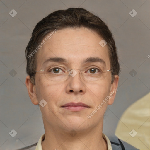 Neutral white adult male with short  brown hair and brown eyes