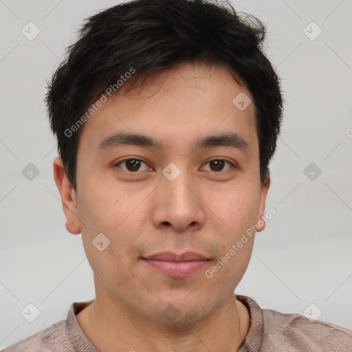 Neutral asian young-adult male with short  brown hair and brown eyes