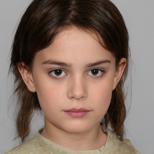 Neutral white child female with medium  brown hair and brown eyes