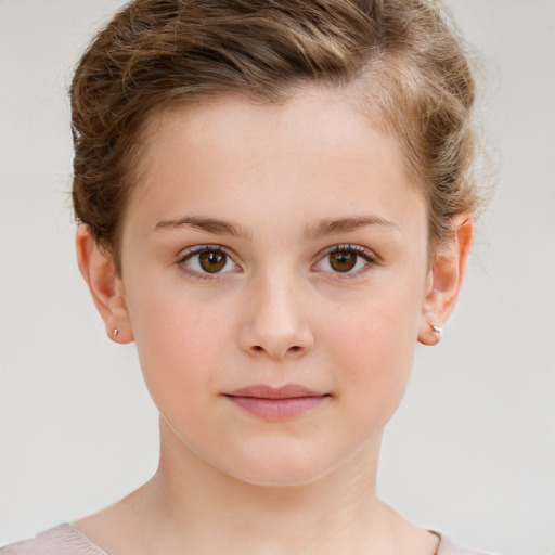 Neutral white child female with short  brown hair and brown eyes