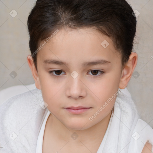 Neutral white child female with short  brown hair and brown eyes