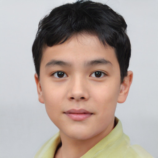 Neutral asian child male with short  black hair and brown eyes