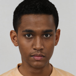 Neutral black young-adult male with short  brown hair and brown eyes