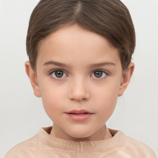 Neutral white child female with short  brown hair and brown eyes